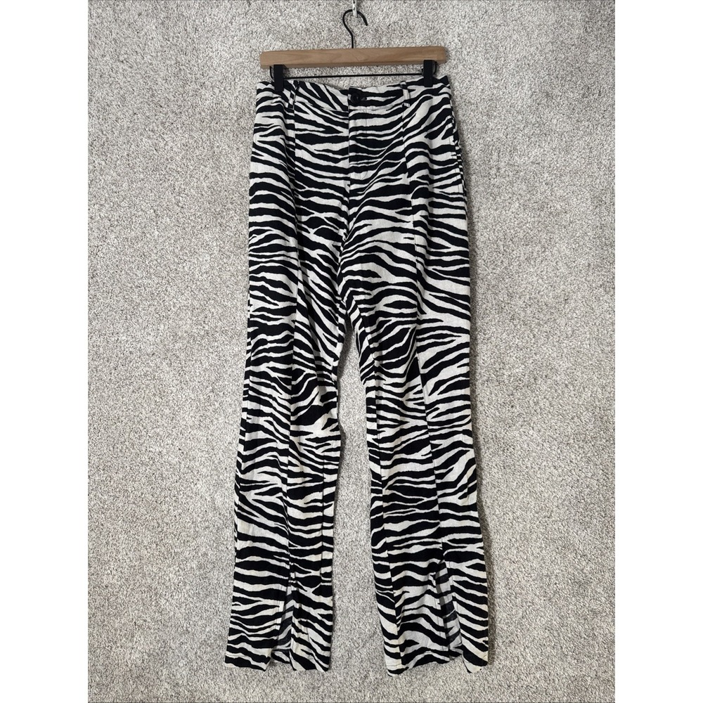 MOTEL‎ Rocks Zoven Trouser in 90's Zebra Black and White Flared Slit Pants - Sm